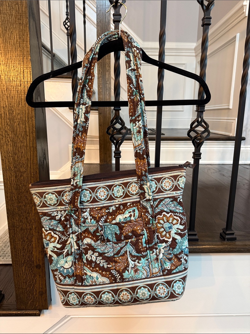 Vera Bradley Brown and Turquoise Quilted Floral Tote